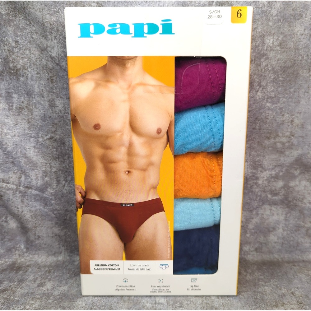 NWT Papi 6 PK Small 100% Premium Cotton Low Rise Men's Briefs 28-30" Stretch